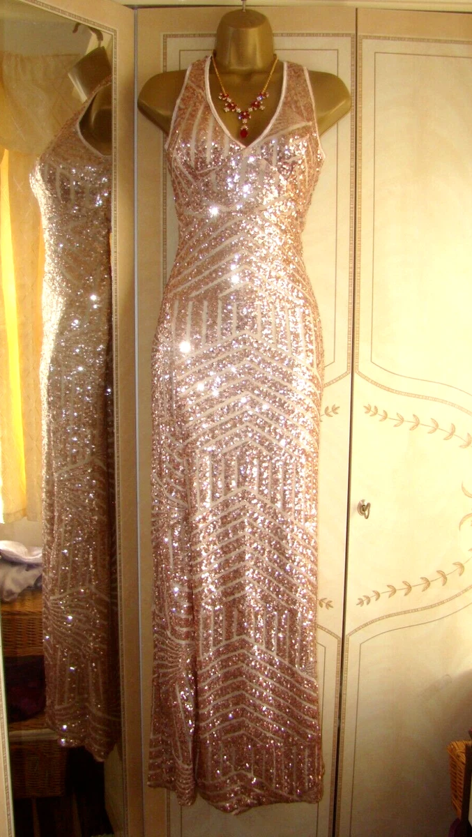 quiz gold sequin maxi dress QUIZ GOLD SEQUIN SPARKLY WEDDING CRUISE EVENING PARTY OCCASION MAXI DRESS  UK 16