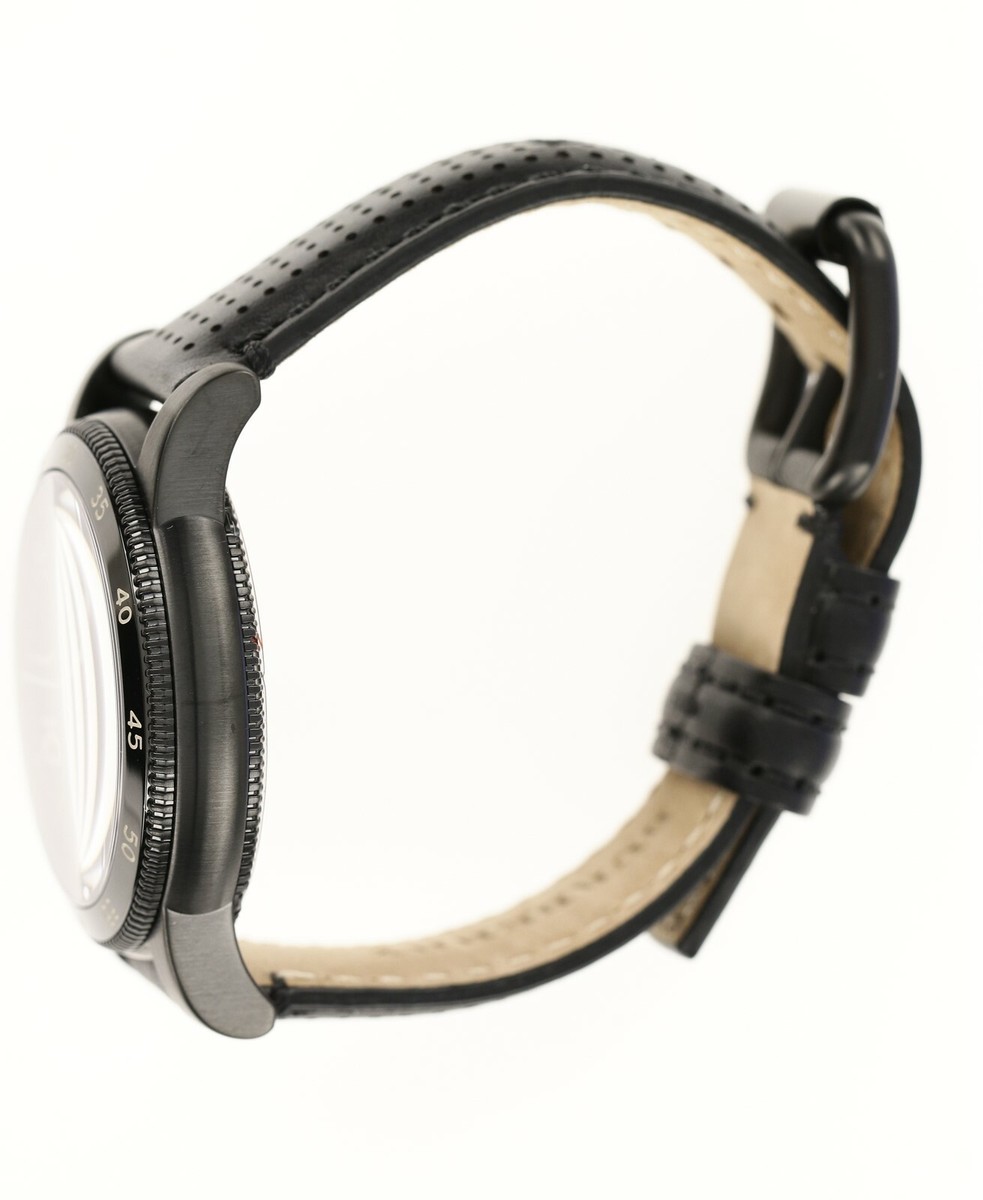 Burberry BU7867 Utilitarian GMT Subdial Black Leather Band Men's