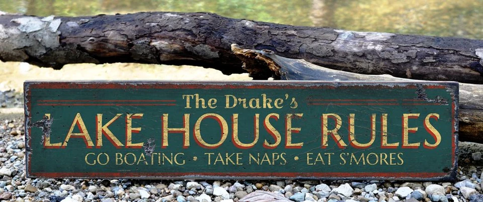 Custom Lake House Rules Sign - Rustic Hand Made Vintage Wooden - Image 2 of 2