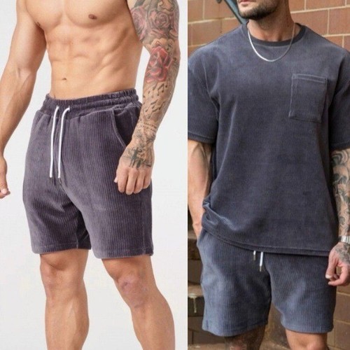 YoungLA Herren Shorts gerippt Samt Cord Kollektion grau M