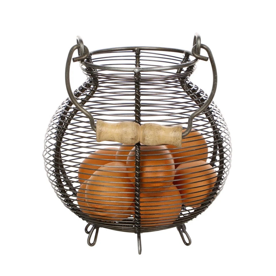 Large Wire Egg Basket Caddy Country Metal Kitchen Eggs Storage Holder Stand - Image 2 of 4