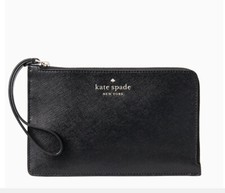 NWT Kate Spade staci medium l-zip saffiano leather wristlet Black