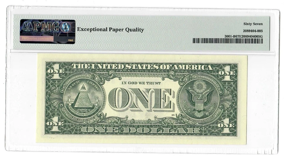 2013 $1 FRN NY FR3001-B  Fancy Serial number REPEATER SERIAL PMG 67 EPQ - Image 2 of 2