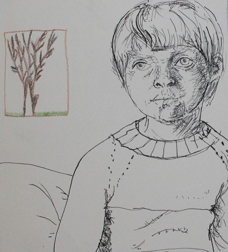 Dibujo a tinta vintage niño aburrido en su habitación retrato - Imagen 6 de 10