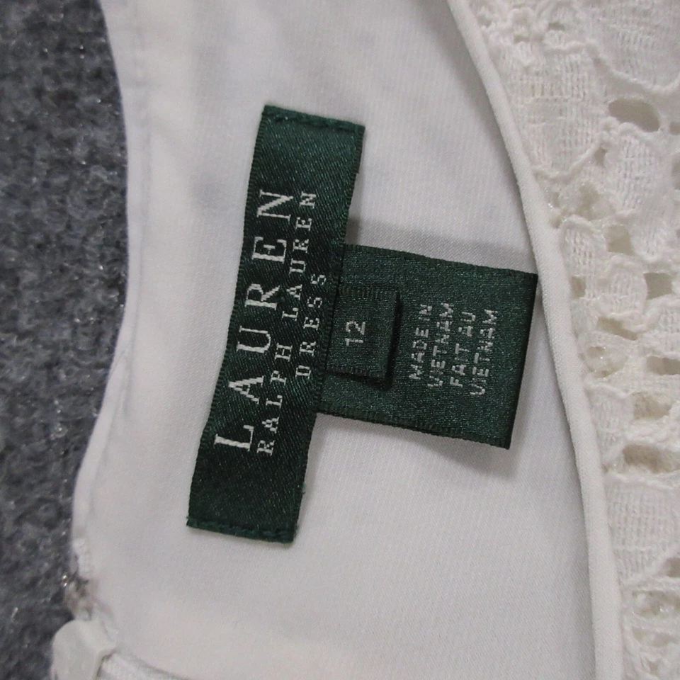 Vintage Ralph Lauren Dress Womens 12 Lace Crochet Floral White Shift Sleeveless - Image 3 of 4