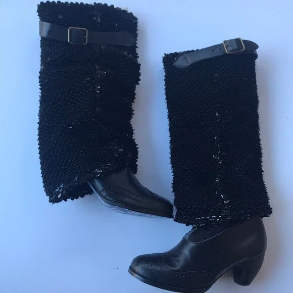 Irregular Choice Carnaby Queen Negro Lentejuelas Botas Hasta la Rodilla 8.5 Cuero Superior B Foto 2 de 4