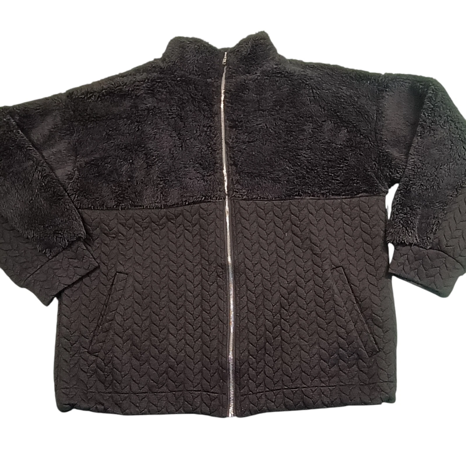 Simple Suzanne Betro Fleece Full Zip Jacket Sz L 44X24" Black NWT Polyester