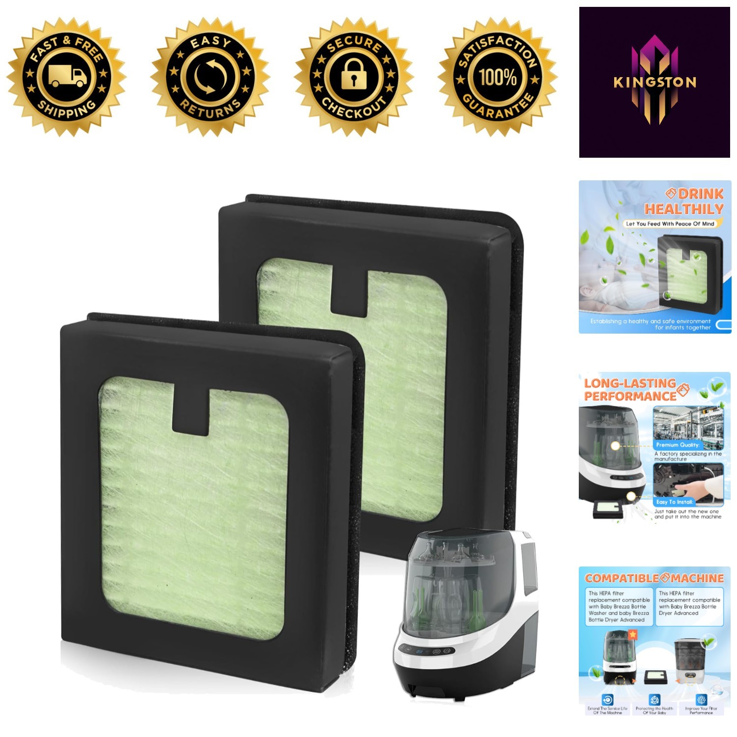 Compatible HEPA Filter 2-Pack for Baby Brezza Dryer & Washer