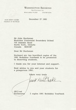 JACK KENT COOKE - TYPED NOTE SIGNED 12/27/1991