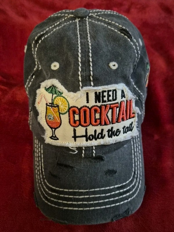 Distressed Trucker Hat “I Need A Cocktail Hold The Tail” Gray Adjustable