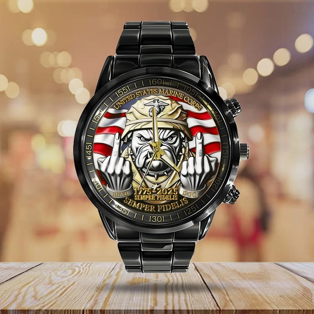 US Marine Corps Black Stainless Steel Watch