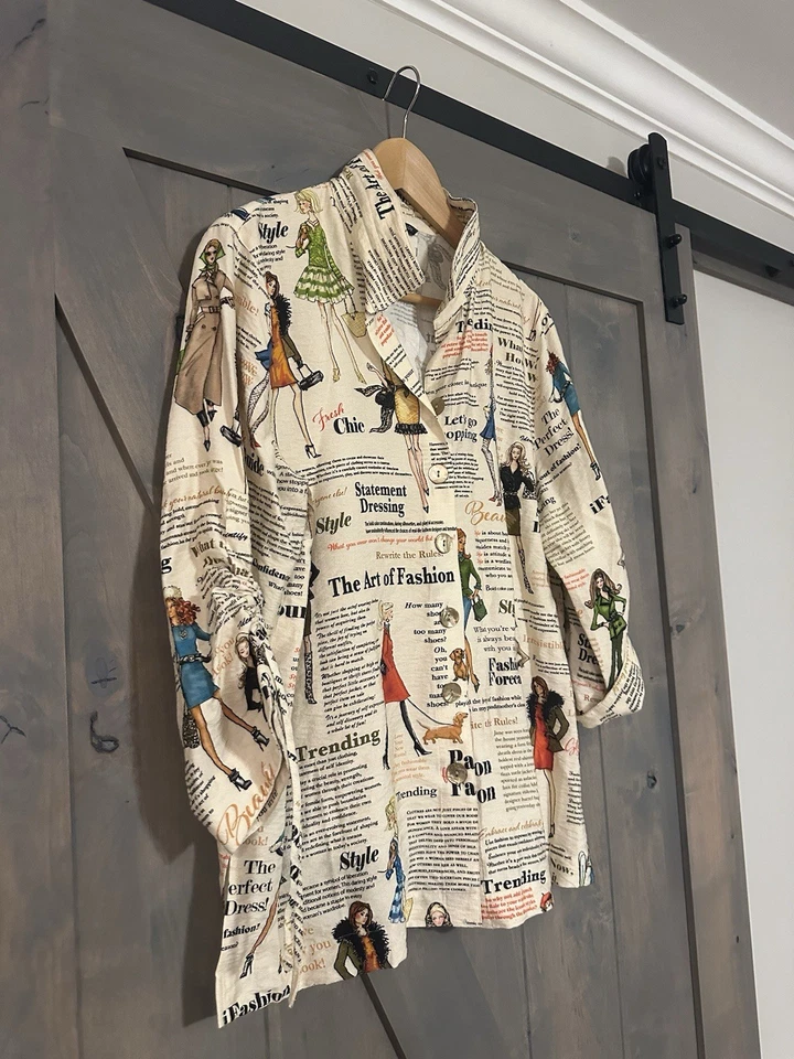 Camisa John Mark L Abotonada Artística Cuello de Alambre Top Mangas Acanaladas Estampado de Moda Foto 4 de 4