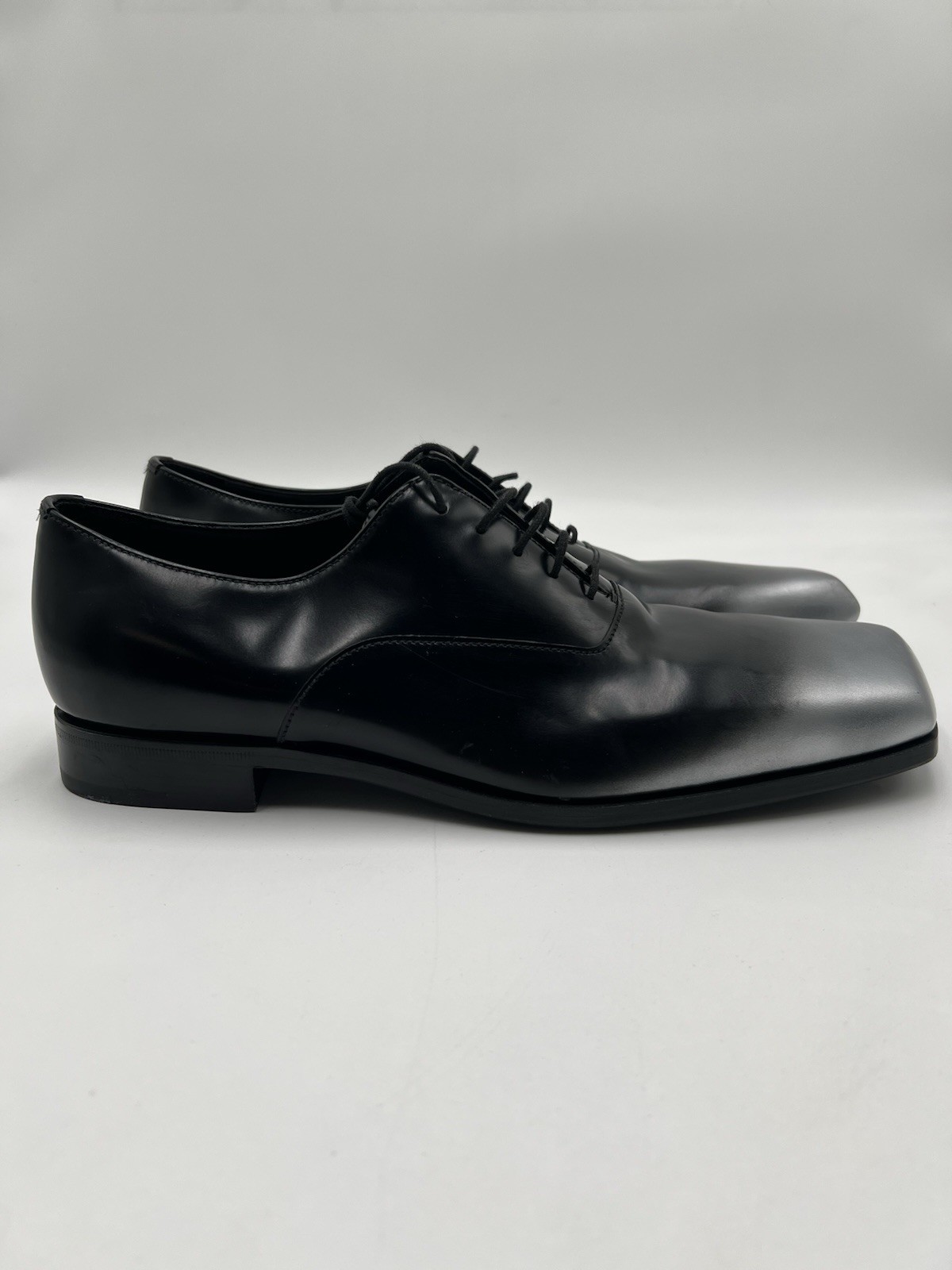 Men’s Prada Nuanced Brushed Leather Lace-UpShoes Black Silver Size 9.5UK