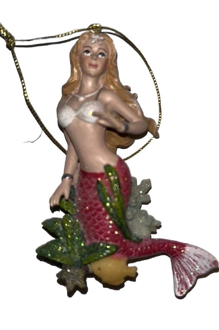 Kurt Adler Mermaid Ornament Blonde Hair Pink Tail Glitter
