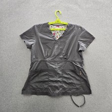 Koi By Kathy Peterson Women Scrub Top L Gray 137 Button PO HB5713 Short Sleeve