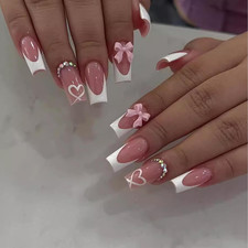 French Press on Nails Charms Wei&szlig; S&uuml;&szlig;e Schleife Acryln&auml;gel Strassn&auml;gel