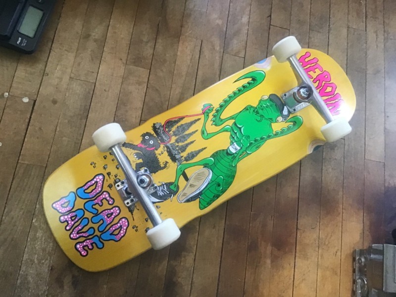 COMPLETE UNUSED Heroin Skateboard Deck Dead Dave Trainlines 10.125" x 32.5"