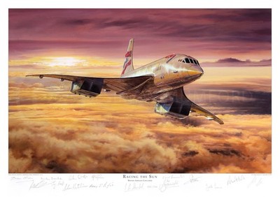 Large A2 Concorde print. Hand signed by 14 pilots. Aviation art. Gift for him