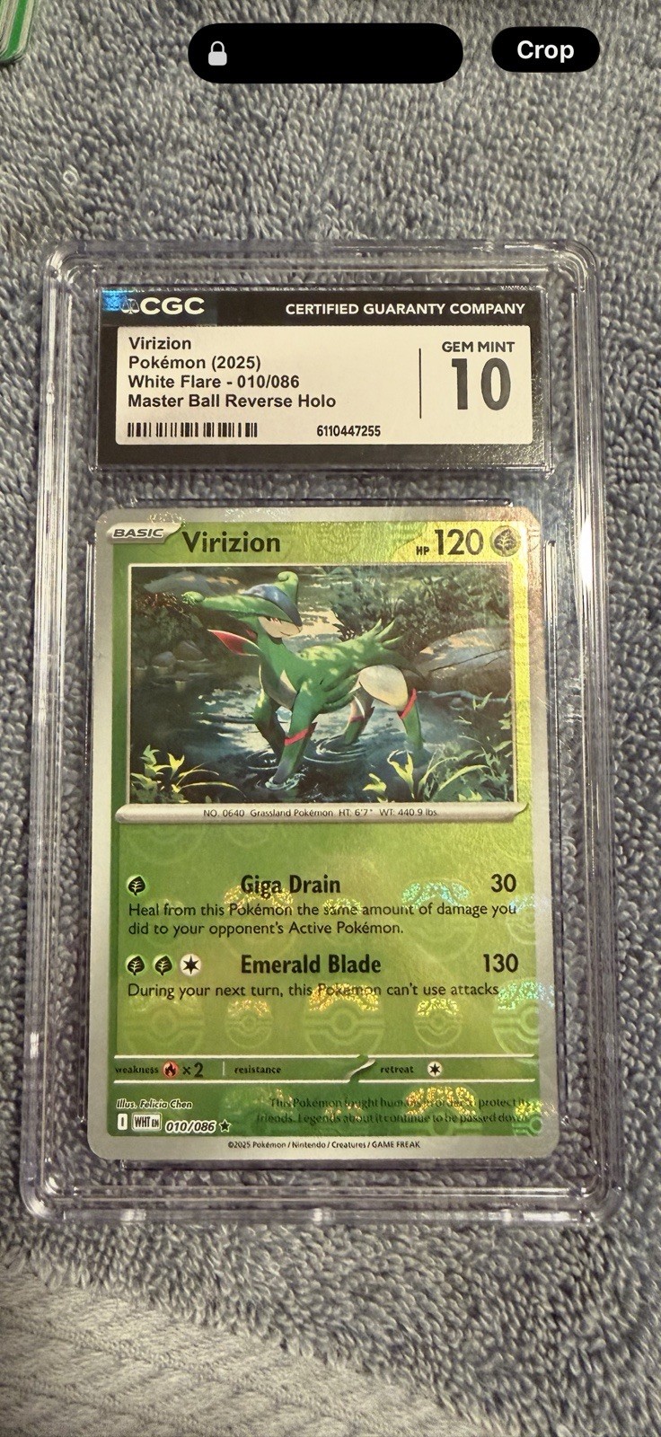 Pokemon TCG Virizion 010/086 White Flare CGC 10 Master Ball Reverse Holo ENG