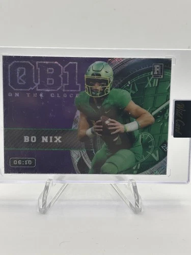2023 Wild Card Qb1 On the Clock - Bo Nix  Purple-Green Cross Hatch Foil /10