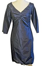 VERA WANG 100% Silk Taffeta Sheath Cocktail Dress Sz 8 Shimmer Navy Knee Length