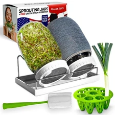 Premium Sprouting Kit & Green Onion Regrower – 2 Wide-Mouth Mason Jars with S...