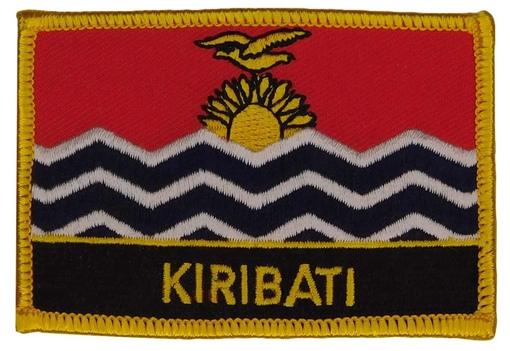 Pack of 12 Kiribati Rectangular Country Embroidered Iron On Patch FPR-127