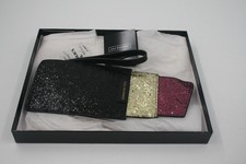 Lulu Guinness Glitter Wristlet Clutch Black Gold Pink - Z#1032
