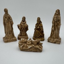 Vintage Chalkware Nativity Set 5-Piece Hand Painted Figures Baby Jesus Mary