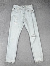 Levis Jeans Womens 24x28 Blue Big E 501 Skinny Distressed High Rise Button Fly