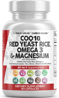 Clean Nutraceuticals COQ10 Red Yeast Rice Omega3 Magnesium Heart Support 60 Ct