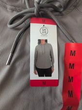 Sage Collective Women Lightweight Ribbed Long Sleeve Hoodie Gray New Medium