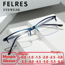 Men Half Frame Anti Blue Light Myopia Nearsighted Glasses Metal Square Glasses