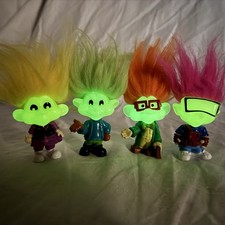 VTG 90s Burger King Troll Doll Neon Pink Hair Glow in the Dark Toys Lot Of 4