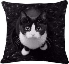 Lovely Cat Print Linen Pillow Case Cushion Throw Cover Home Sofa Cafe Decor,Bla
