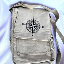 Rothco Washed Canvas Messenger Bag Compass Rose Map Organizer Shoulder 7"x12"x3"