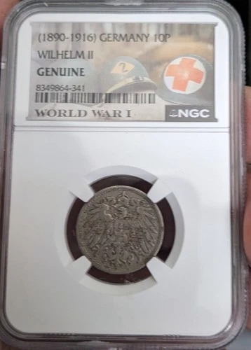 1890–1916 Germany 10 Pfennig WWI Wilhelm II – NGC Genuine Slabbed WWI - 1907 G