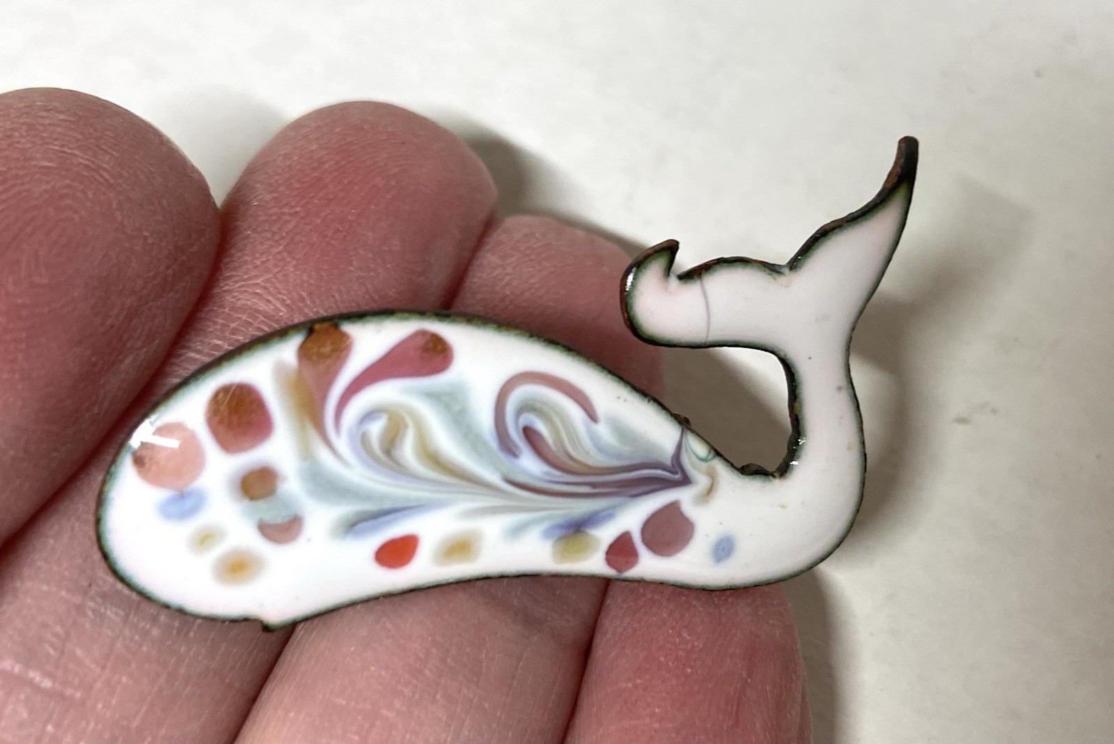 6 pcs. Wholesale Lot-Enamel on Copper SM. FISH PIN-ARTISAN Made-Inga Enamels