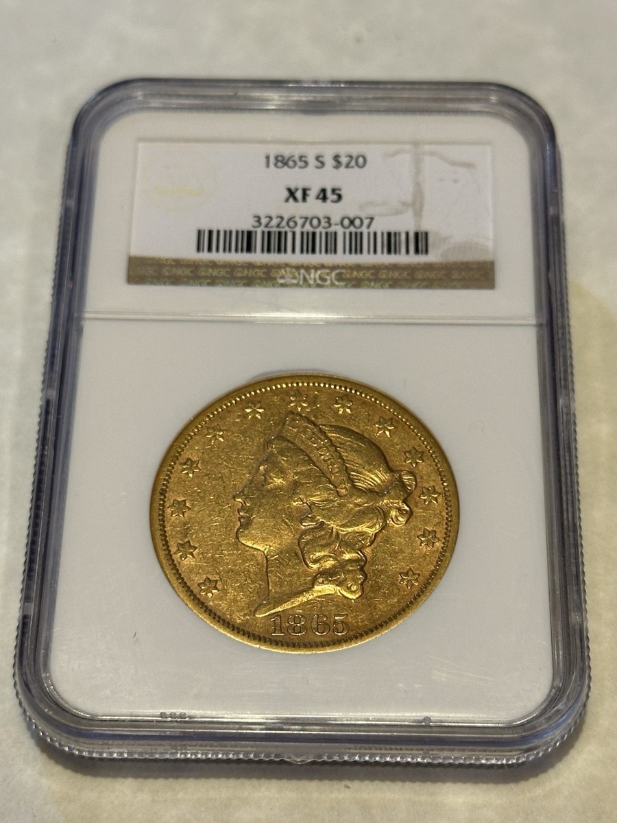 1865-S $20 NGC XF45 Liberty Double Eagle Gold Coin Civil War very
