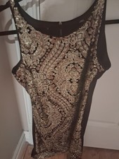 XOXO Bodycon Mini Dress Black/Gold Sequin Scoop Neck Sleeveless Zip Size 3/4
