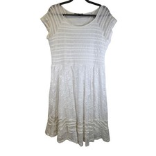 NY Collection White Lace Cap Sleeve Fit & Flare Dress Womens Large Bridal Summer