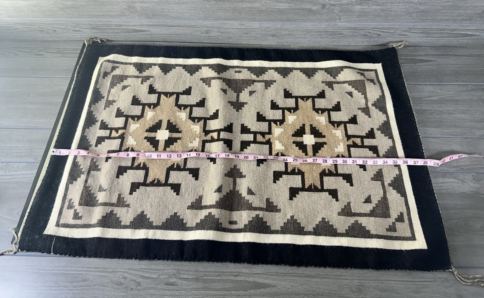 Signage Rug Vintage Southwestern Handwoven Wool Rug Two Grey Hills Style 38 x 25 ...