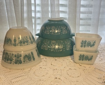 Pyrex Amish Butterprint Cinderella & Mixing Bowls Refrigerator Bowls Lid 7 Pc
