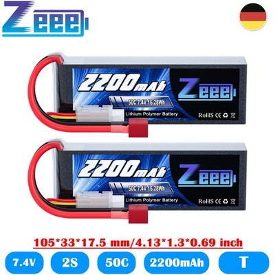2X Zeee 7,4V 2S Lipo Akku Batterie T 50C 2200mAh für RC Auto Truck RC Flugzeug