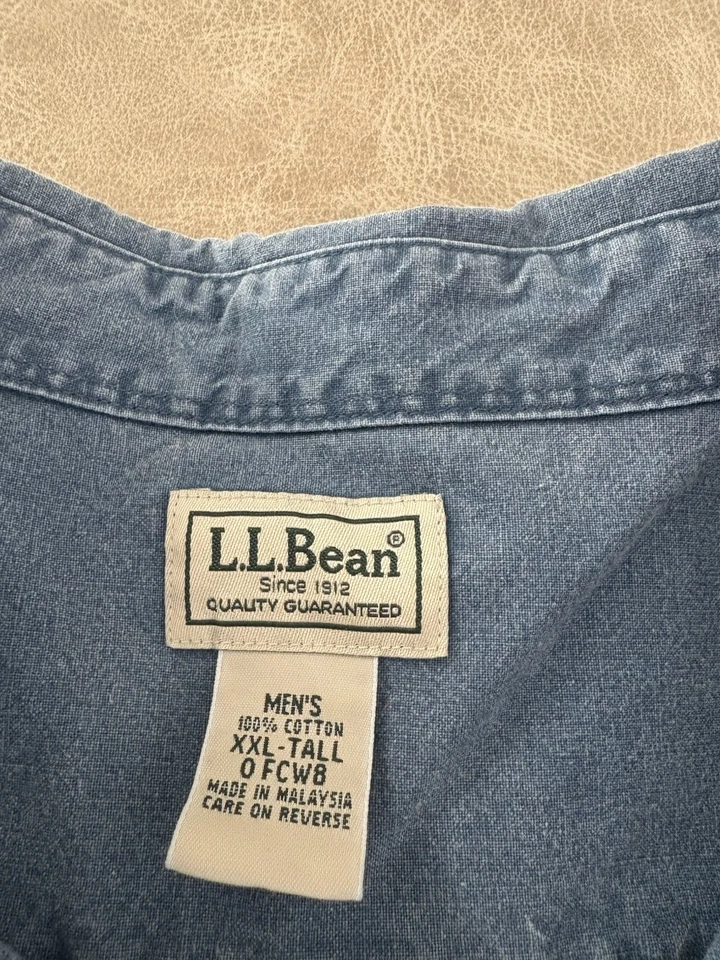 Vtg LL Bean Denim Shirt Blue Workwear Dad 90s Button Down Men's XXL Tall - Image 3 of 4