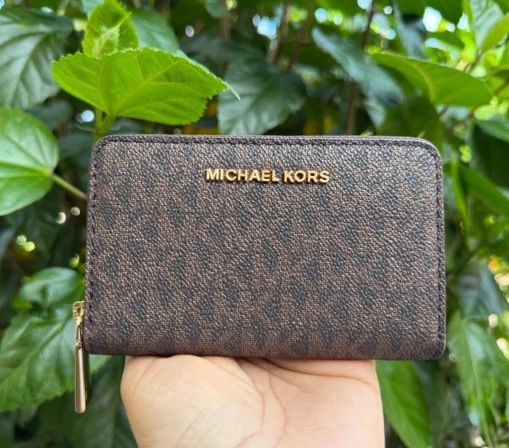Michael Kors Jet Set Travel Sm Zip Around Card Case Wallet Mk Brown