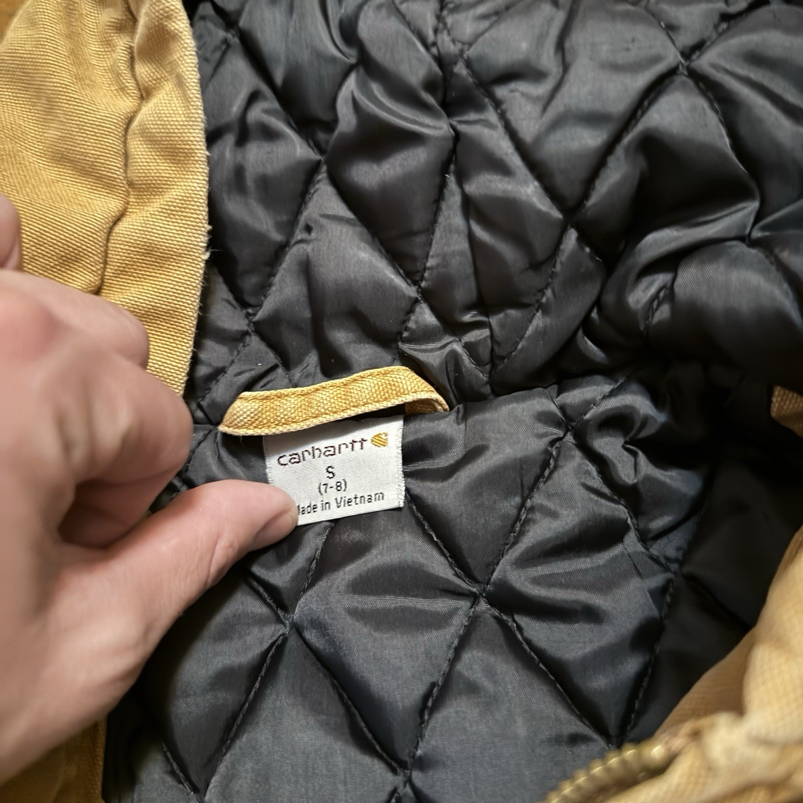 Carhartt Canvas Quilted Lined Jacket Tan Brown Distressed Youth Size Small (7-8) image 6