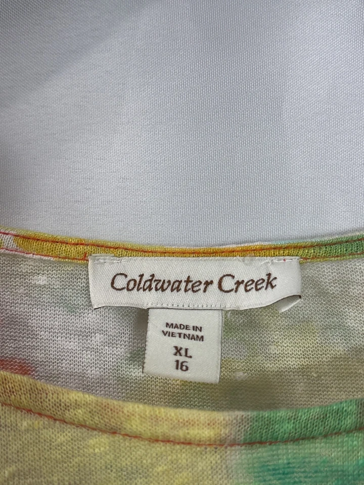 Top Coldwater Creek Mujer Estampado Floral Lino XL Abstracto Colorido Boho Retro Foto 3 de 4