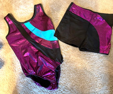Girls DANSKIN NOW Metallic Leotard and Shorts Set Size Medium 7-8
