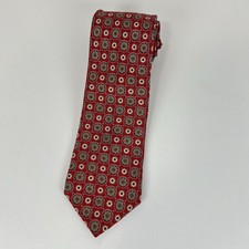 Joseph Abboud Silk Tie Red Geometric Medallion Pattern Made in USA Mens Necktie